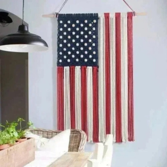American Flag Memorial Day Boho Patriotic Macrame Wall Hanging